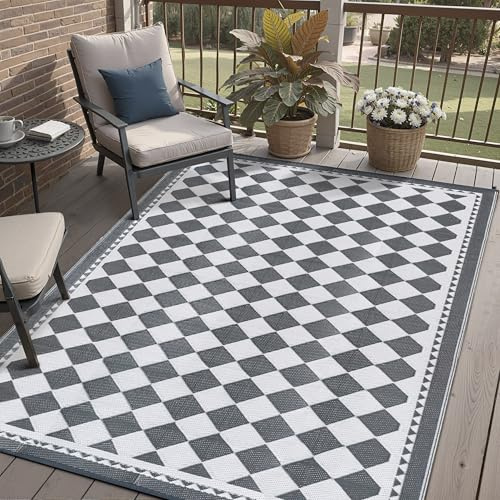 PureCozy Outdoor Teppich Wetterfest,Wendbarer Balkon Camping Teppiche 120x180cm, Leichtgewicht Outdoorteppich Carpet rutschfest für Garten Balkon Camping Terrassen, Grau