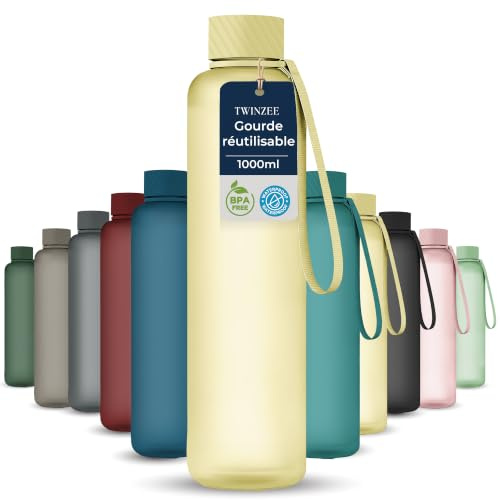 Twinzee Gourde Tritan 1 L Sans BPA Anti-Fuite Lave-Vaisselle Jaune | Idéale pour le sport, l'école et le bureau · Réutilisable · Solide · Légère · Hydratation pratique au quotidien