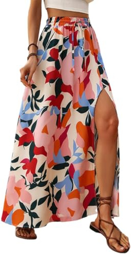 EIRUKON Gonna Lunga Donna Estiva Elegante Vita Alta Gonne con Spacco Bohemien A Linea Elastico Gonne Lunghe Casual Swing Spiaggia Vacanze Maxi Skirt