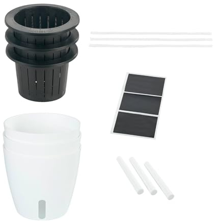 Maximex Selbstbewässernde Pflanztöpfe, 15-teiliges Set, Kräutertöpfe mit Wasserreservoir, automatische Bewässerung für Zimmerpflanzen, Ø 13 x 13,5 cm, Kunststoff