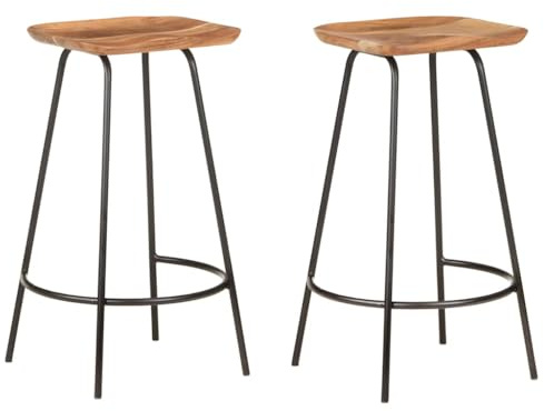 Roanoer Barhocker Set 2er aus massivem Akazienholz 38x36x74 cm mit integrierter Fußstütze, rustikale Barstühle für Küche, Tresen & Outdoor Lounge, robuste Holz Küchenhocker bis 110 kg