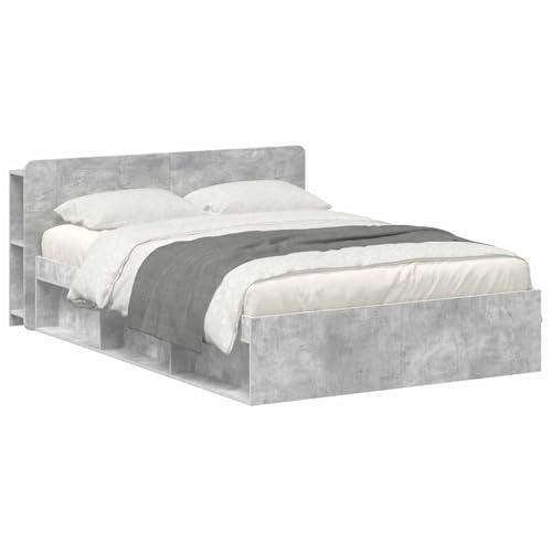 vidaXL Bettgestell mit Stauraum Betongrau 140 x 200 cm Holzwerkstoff, Moderne Schlafzimmermöbel, rechteckiger Holz-Bettrahmen, praktische Aufbewahrung, minimalistischer Stil
