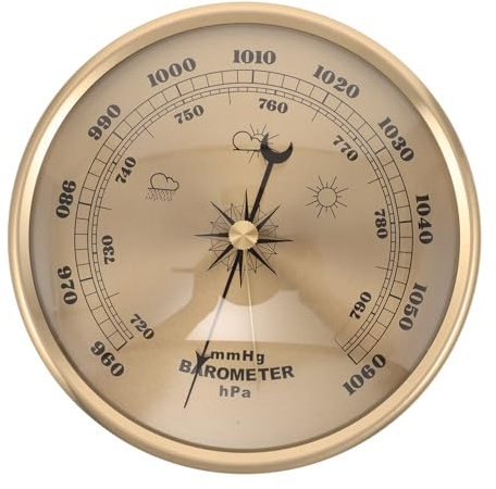 SHINEOFI Analoges Barometer mit Metallrahmen Einstellbar ohne Flüssigkeit Präziser Luftdruckmesser für Zuhause und Garten Klassisches Design Einfache Ablesung