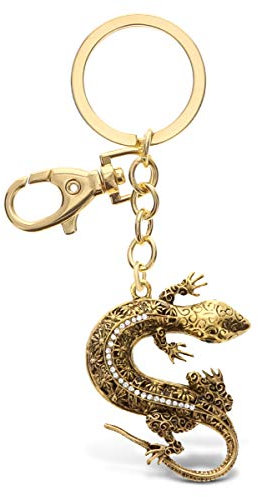 CoTa Global Aqua79 Gecko Schlüsselanhänger – Gold 3D Funkelnde Charme Strass Mode Stilvolle Metalllegierung Langlebig Schlüsselanhänger Bling Kristall Schmuck Zubehör mit Verschluss, Gold, 10 cm