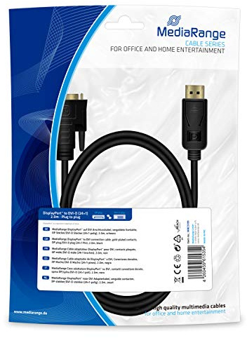 MediaRange DisplayPort™ auf DVI Anschlusskabel, vergoldete Kontakte, DP Stecker/DVI-D Stecker (24+1-polig), 2.0m, schwarz, MRCS199