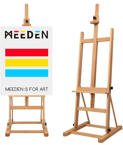 MEEDEN Art Easel for Painting: H-Frame Easel, Artist Easel, Classic Studio Easel, Floor Painting Easel Stand for Adults, Heavy Duty Easel, Solid Beechwood Wooden Easel, Holds Canvases Up to 48