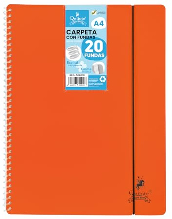 FLEXIBLE SPIRAL CLASSEUR STARPLAST - Organisateurs, avec 20 pochettes, transparent uni, A4, couvercle en plastique résistant. Bureau, école, usage personnel - couleur ORANGE.