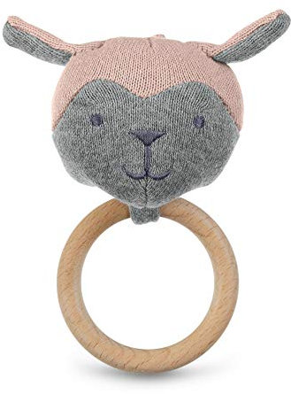 Sterntaler Strick-Greiffigur Hase mit Holz Greiffring, Alter: 0-36 Monate, Bio Baumwolle, Größe: 12,5 x 7 cm, Farbe: Rosa