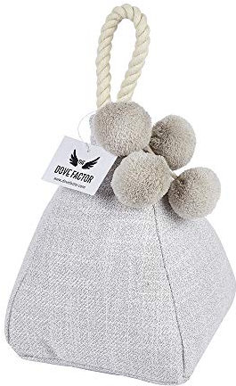 Lush Soft Weighted Fabric Door Stop with Pom Pom Detail (Egg Shell/Off White/Tan)