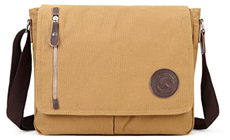 Sechunk Canvas Small Messenger Bag Vintage Shoulder bag Everyday Purse Crossbody bag for men women, Yellow, M, Stylish