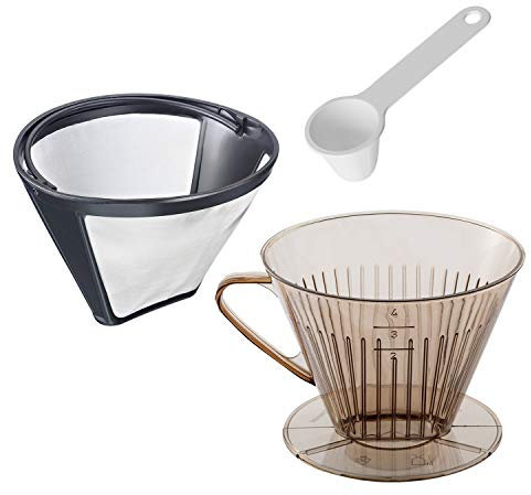 Westmark, 3tlg, Dauerfilter, Rostfreier Edelstahl/Kunststoff, Kaffee, Transparent/Weiß/Silber/Schwarz, 244322E8, ABS, Set: Dauer-Kaffeefilter Gr. 4 + Filterhalter Gr. 4 + Dosierlöffel