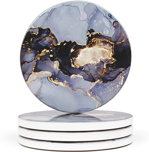 Naivasha Homeware Marble Coasters Set of 4 - Stunning Decorative Coasters in GLOSS Finish, Elegant Stone with Cork Bottom - Day