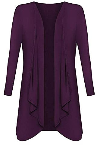 Ladies Hanky Hem Jersey Open Waterfall Boyfriend Women Plus Size Cardigan Top Full Long Sleeve Floaty Duster Jacket Coat Blazer UK (Purple, 26)
