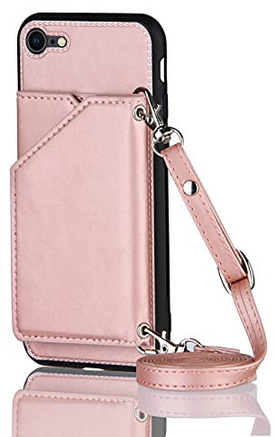 nancencen iPhone SE 2020 Handyhülle, Das Lange Seildesign ist Abnehmbar, TPU-Silikon Rahmen (Mit Kartenschlitz) Einfachheit Stil für iPhone SE 2020, Rosa