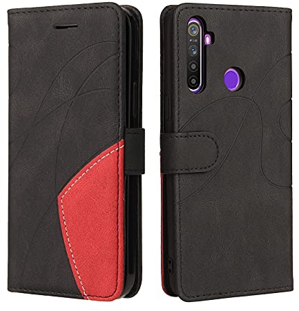 Fatcatparadise Funda para Oppo Realme 5 / Realme C3 / Realme 6I, Flip Folio Libro de Cuero Carcasa de TPU, con Cierre Magnético, Ranura para Tarjeta, Tarjetero y Suporte, Capa Plegable Cartera (Negro)