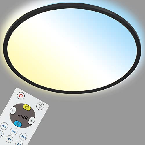 BRILONER - LED Deckenlampe flach mit Fernbedienung, indirektes Licht, einstellbar von warmweiß bis kaltweiß, Lampe, Deckenleuchte, Wohnzimmerlampe, LED Panel, Küchenlampe, 42x2,9 cm, Schwarz