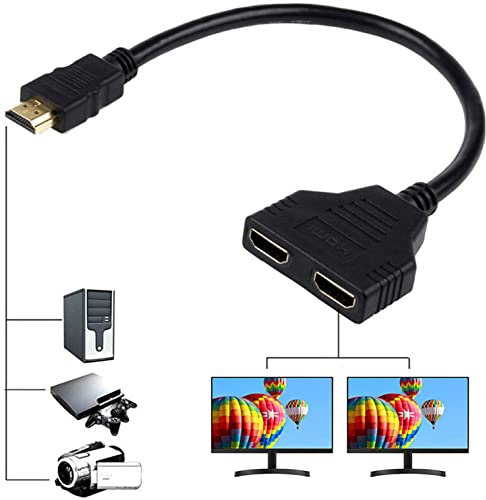 Gezezuee HDMI-Splitter-Adapter, 1080P HDMI-Stecker auf Dual-HDMI-Buchse, 1 2-Wege-HDMI-Splitter-Adapterkabel für HDTV HD, LED, LCD-Monitor und Projektoren, unterstützt zwei Fernseher gleichzeitig