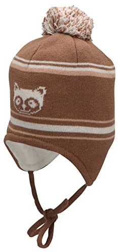 Sterntaler Baby Jungen Mütze Baby GOTS Bommelmütze Waschbär Mütze - Mütze Baby - aus Baumwolle mit Ohrenklappen und Bindeband - braun, 47