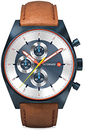 DeTomaso D10 Chronograph Limited Edition Blue Herren-Armbanduhr Analog Quarz Lederarmband Braun
