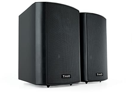 TOOQ TQOWS-01B - Altavoces de Pared Autoamplificados, Potencia de Salida RMS: 2x30W, Frecuencia: 70HZ-16KHZ, 2xRCA, 1x Jack 3.5, Reguladores de Volumen, Color Negro