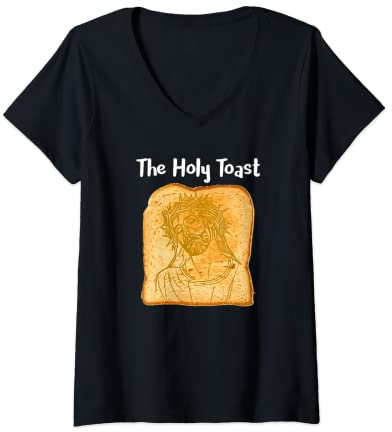 Damen Der Heilige Toast Jesus Brotscheibe T-Shirt mit V-Ausschnitt