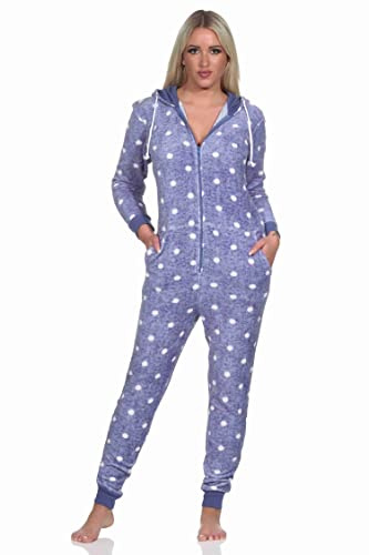 Normann Kuschelig Warmer Damen Jumpsuit Schlafanzug Overall aus Coralfleece in Tupfen Punkte Optik