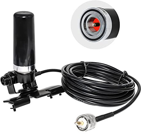 Anina Antena de radio móvil para vehículos de 3,5 pulgadas, VHF UHF 136-174/400-470 MHZ con soporte fijo PL259 macho a SO239 hembra, cable coaxial RG58