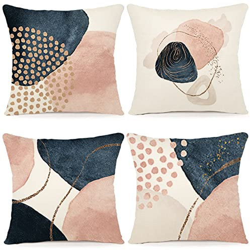 YCOLL Kissenbezug 45x45 4er Set Dekokissen Leinen Kissenhülle Modern Sofakissen Boho Kissenbezüge Abstrakte Muster Kissenhüllen für Sofa Schlafzimmer Couch Outdoor Kissen 45x45 A091