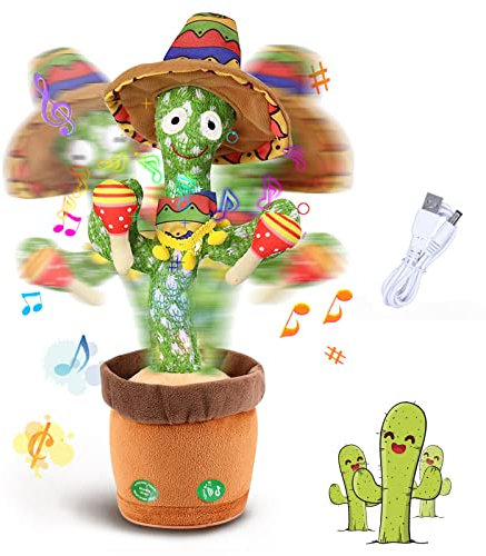 Hirsrian Cactus Parlante Elettronico Danzante, Peluche Giocattolo Cantante, 120 Canzoni (Canto, Ballo, Ripetizione, Luminoso) - Regali per Bambini
