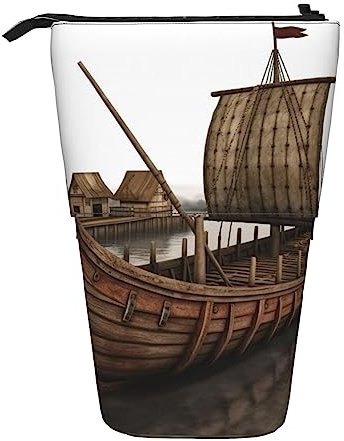 Stehendes Federmäppchen, Teleskop-Stifthalter, altes Wikinger-Motiv, Boot-Druck, Schreibwarenetuis, Make-up, #663, 21x10.5x5cm