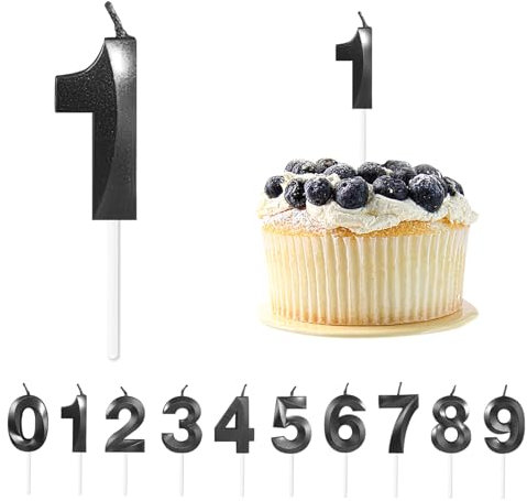 Geburtstag Nummer Kerzen, Schwarze 3D Geburtstagskerzen mit Zahlen 5 cm Kerzen Zahlen Geburtstag für Torte, Tortendeko Geburtstag mit Kerzen für Geburtstag Jahrestag Partys, Nummer 1