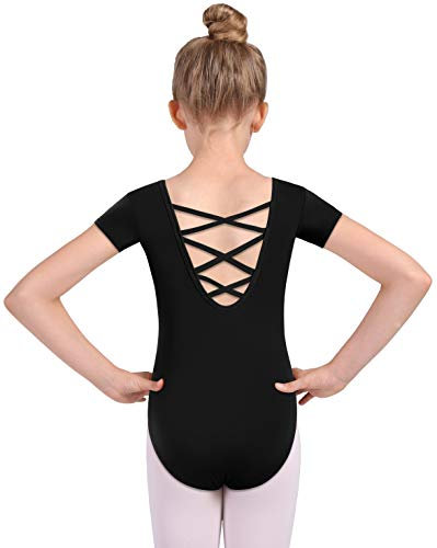 Mulnall Mädchen Tanz Ballett Trikots Kurzarm Criss Cross Straps Zurück Kinder Gymnastik Trikots Kostüm Tanzbekleidung(5027-06-XXL)