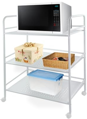 Crystals 3 or 4 Tier Kitchen Trolley On Wheels, Food Trolley Organizer Storage, Wheeled Storage Trolley for Kitchen, Bathroom, Office, Bedroom or Laundry – White (3 Tier)