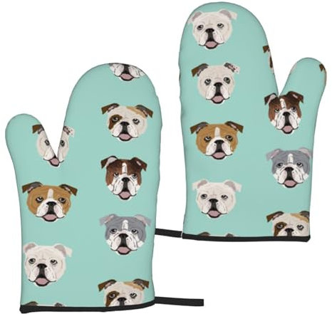 Ofenhandschuhe mit lustigem englischem Hund, 1 Paar – hitzebeständige Ofenhandschuhe für Küche, Grillen, Mikrowelle, Backofen und Grill