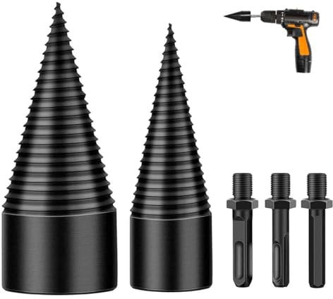 LSRVNM Wood Splitting Drill Bit 42mm + 32mm Log Splitter with Square/Round/Hexagonal Shanks, Firewood Splitter Wood Cone Drill Bit Set Heavy Duty Drill Screw Cone Driver