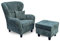 lifestyle4living - Moderner Ohrensessel mit Hocker – Große Auswahl an Stoffen und Farben - Gemütlicher Designer-Sessel im eleganten Landhaus-Stil, Cordgrün