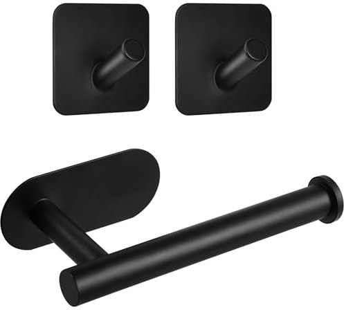 3 PCS Stainless Steel Toilet Roll Holder - Wall Mounted, Self Adhesive, No Drill - Stick on Paper Holder for Bathroom Kitchen (Black)