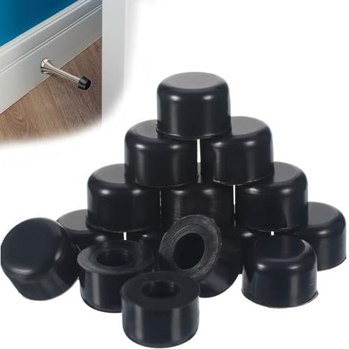 Door Stoppers Bumper Tips, 0.39 Inch Door Stoppers Rubber Tip Replacement, Door Stops Caps for Door Wall Protection, Door Stoppers for Bottom of Door - (Black 20 Pieces)