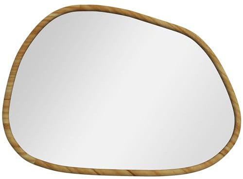 HOMCOM Miroir Mural, Miroir décoratif, Forme Organique, 70 x 50 cm, Horizontal ou Vertical, avec Cadre en Bois de pin, Miroir Suspendu pour Salle de Bain, Chambre, Salon, Couloir, Naturel