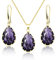 Linawe Amethyst Crystal Jewellery Sets, Purple Pendant Necklace, Lavender Imitation Diamond Rhinestone Dangle Earrings, Gold Boho Wedding Jewellery, Teardrop Cubic Zirconia Birthstone