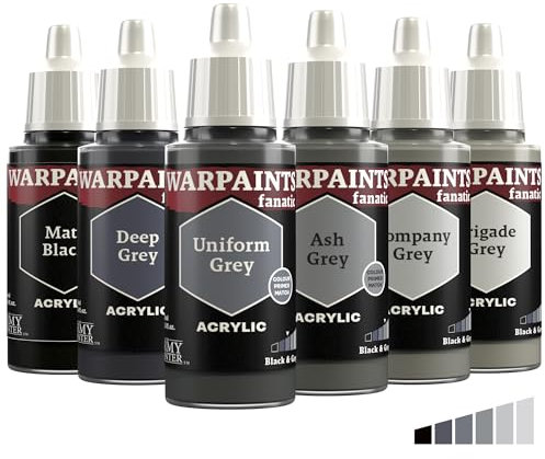 The Army Painter, Warpaints Fanatic Flexible Triad: Black & Greys, 6 x 18 ml Acrylic Paint, 6 x 18 ml Peinture Acrylique - Pour Peinture de Figurine Warhammer et Donjon et Dragon