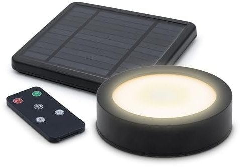 Spetebo LED Solar Magnet Pavillon Leuchte schwarz mit Ferbedienung - Ø 12 cm - Gartenschirm Beleuchtung mit 3 Helligkeitsstufen - Campingleuchte Gartenleuchte Außen Beleuchtung für Sonnenschirm Zelt