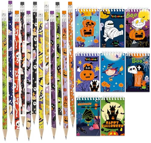 ZALAON 32 Stücke Halloween Notepad und Bleistifte ，Halloween Notizblock notizbuch kinder，Halloween Geschenke für Kinder, Partyfüller