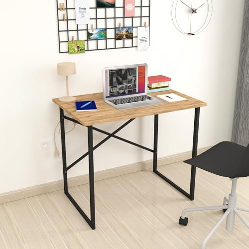 gowoll Schreibtisch Kleiner Tisch Computertisch 90x60x75 cm Tischplatte Holz Laptoptisch Bürotisch Klein Schreibtische Braun