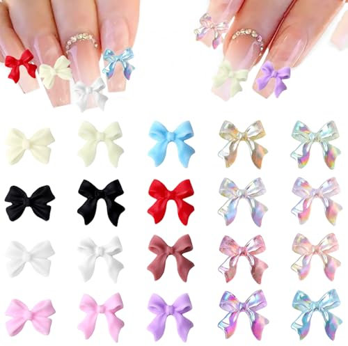 TRKETK 200 Pcs 3D Bow Nail Charms - Cute Colorful Art Accessories and Decorations - Mix Styles Resin Kits for DIY Craft Design