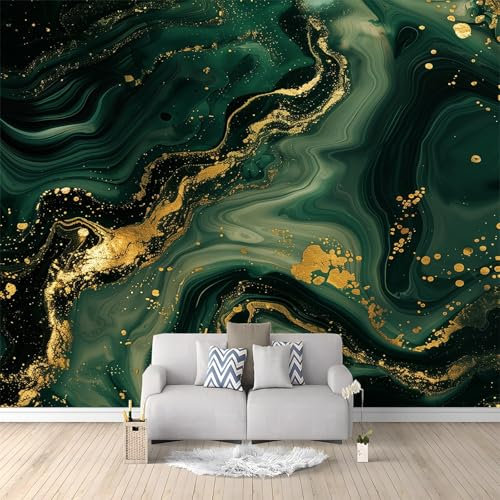 Foto Tapete Wandbild Marmor Gold Dunkelgrün 400x280 cm Vliestapete 3D Effekt Vlies Wandbild Wohnzimmer Schlafzimmer Wanddekoration Fototapete