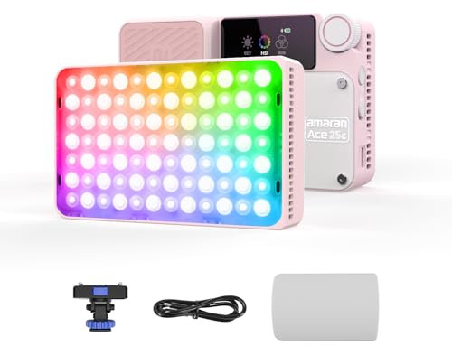 Amaran Ace 25c RGBWW Vollfarb LED Licht, 32W On-Camera Videolicht, 2300K-10000K, 5908 Lux @ 0,5m, USB-C Schnellladung, Magnetische Befestigung, Drahtlose amaran App Steuerung - Pink