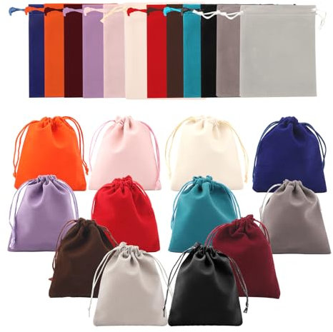 24 Stück Samtsäckchen Klein, 10x12cm Stoffbeutel mit Kordelzug, Bunte Säckchen zum Befüllen, Schmuckbeutel Geschenksäckchen, Mini Samtbeutel Beutel für Schmuck, Gunsten Ringe Weihnachts (12 Farbe)