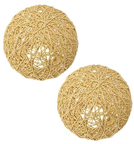 CRILSTYLEO Pantallas De Ratán Para Lámparas De Techo Diseño Sencillo Para Decoración De Pantallas De Lámparas 2 Piezas En Amarillo