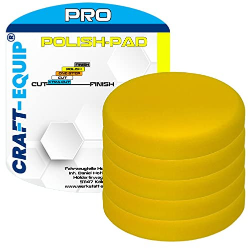 5er Sparpack Craft-Equip PRO RO Polierschwamm Polierpad mit Klettverschluss Made IN EU (5er Sparpack 150mm RO Polierschwamm Polish Gelb)